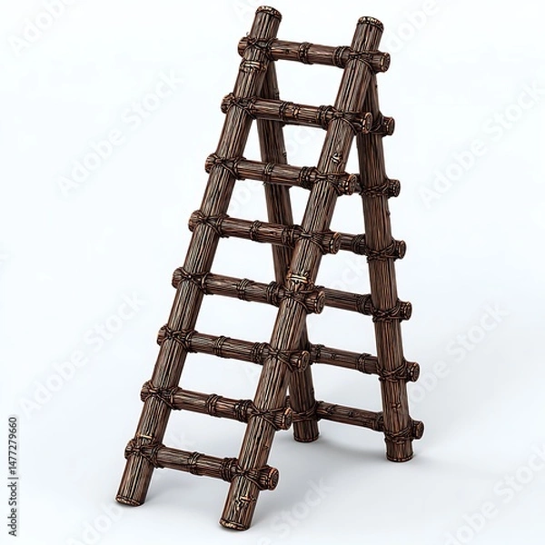 Fototapeta Rustic Wooden Ladder A Detailed Close Up of a Handcrafted Climbing Aid.