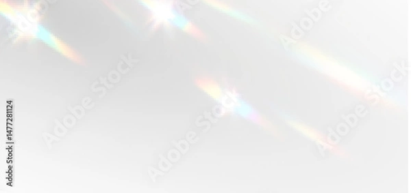 Fototapeta PNG neon crystal prism with glowing light beam and diamond sparkle, transparent overlay with spectrum light shine and rainbow reflection, PNG 16-bit abstract light design with crystal glow.