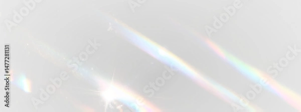 Fototapeta PNG crystal rainbow light prism with sparkle beam and transparent glow, bokeh shine on radiant spectrum light background, PNG 1920 glitter flare with glowing light and crystal reflection.