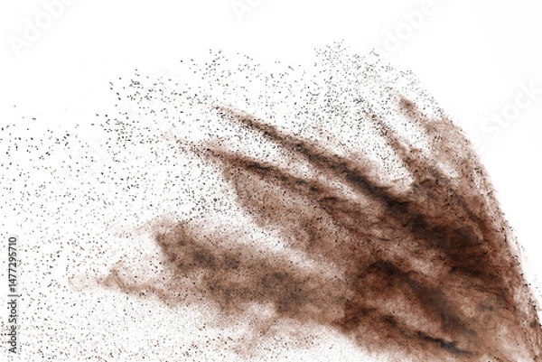 Fototapeta abstract brown powder splatted background,Freeze motion of color powder exploding and throwing color powder, color texture on white background