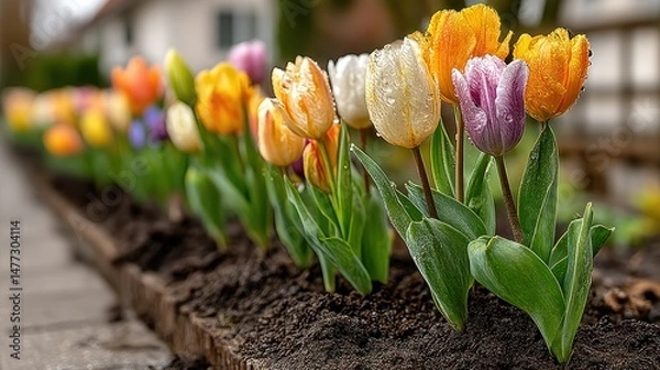 Fototapeta Colorful tulips in row