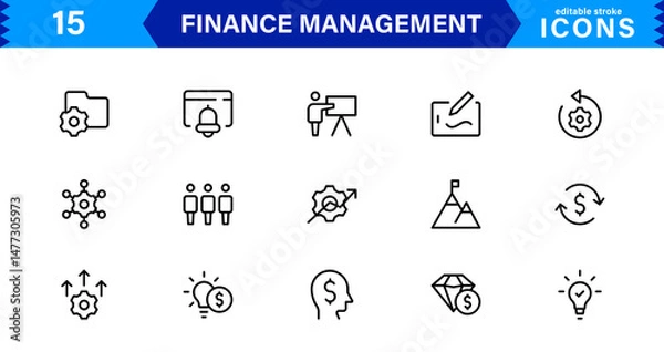 Fototapeta Clean and minimal Finance Management icon pack crafted for economic, accounting, and money-tracking visuals.