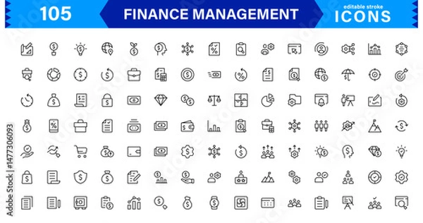 Fototapeta Clean and minimal Finance Management icon pack crafted for economic, accounting, and money-tracking visuals.