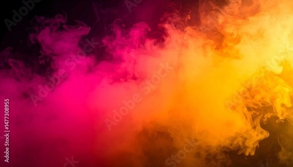 Fototapeta Abstract clouds of vibrant pink and warm orange smoke billow and blend against a dark background, creating a dramatic and mysterious atmosphere