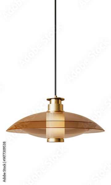 Fototapeta A gold colored lamp hanging from a chain