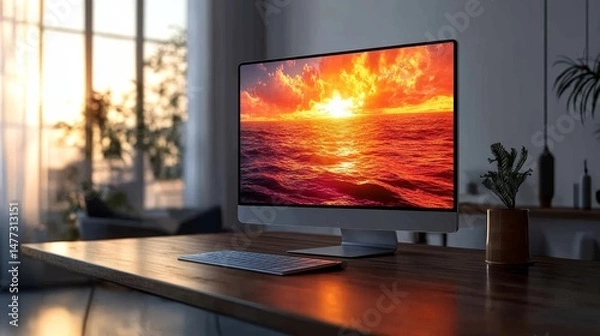 Obraz A rapid OS update running on a high-end device in a minimalist workspace. The clean lines and modern setup reflect software performance