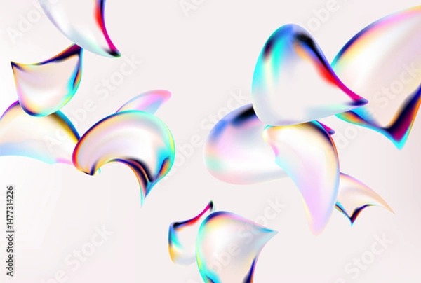 Obraz 3D Holographic liquid shapes. Colorful iridescent bubble on white background. Abstract vector frame.