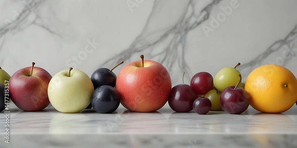 Fototapeta Still life of ripe, fresh apples and pears, healthy organic fruit for a sweet diet snack