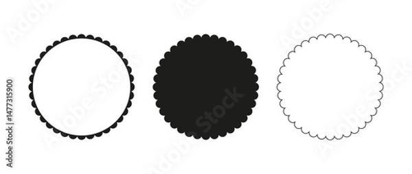 Obraz Circle scalloped frame isolated PNG. Scalloped edge round shape. Simple label and sticker