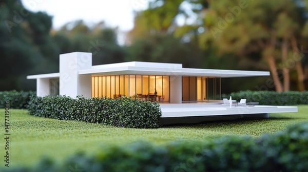 Obraz Sleek White Volume Surrounded by Greenery