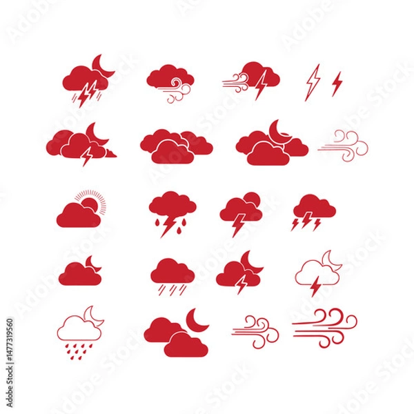 Obraz Rainy and windy wether icon with clouds