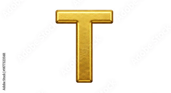 Obraz Embossed gold letter t on transparent background