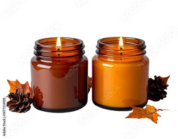 Fototapeta Fall-Inspired Candle Set with Warm Tones, Isolated on Transparent Background