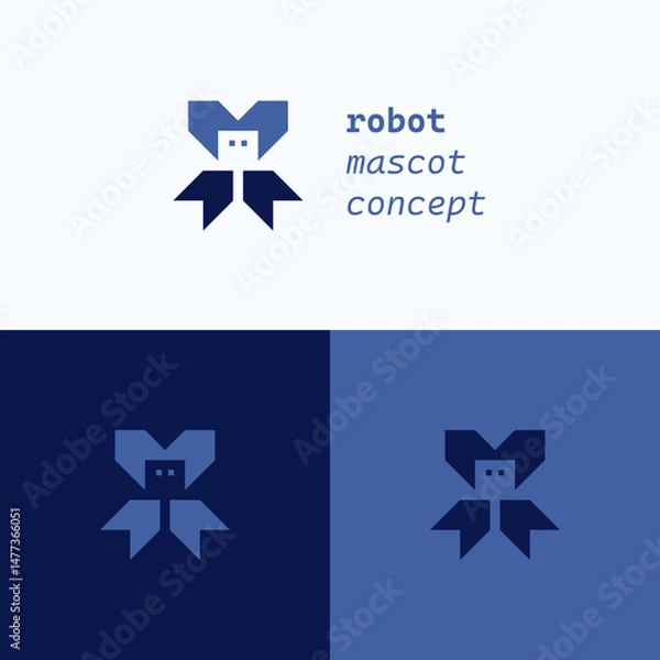 Fototapeta Logo Template Blue Tech Robot Mascot