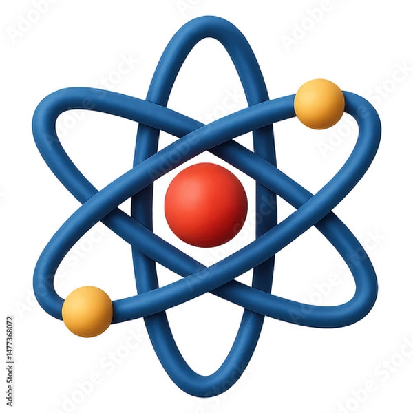 Obraz Atom model with blue electrons isolated on white background