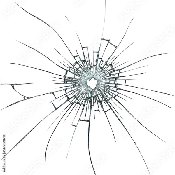 Obraz Shattered glass effect. Broken pattern with radial cracks on a dark background, vector image