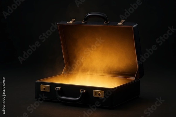 Fototapeta Briefcase Filled With Glowing Light Symbolizing Innovative Business Opportunities in a Dark Setting