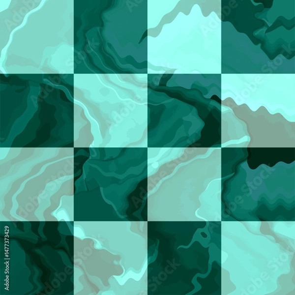 Obraz Abstract luxury modern marble pattern on checkered background. seamless abstract acrylic textured stripes. geometric shapes. green tones. design, scarf, marble, fabric, tile, bandana, digital printing