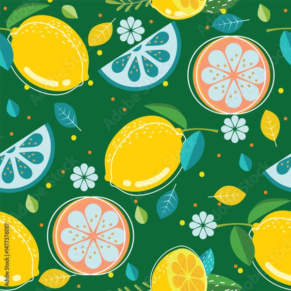 Fototapeta Vector Illustration of Various Fruits Background Pattern