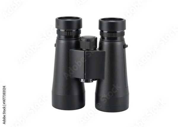 Fototapeta Black binoculars isolated on transparent background, concept of observation, vision, exploration.