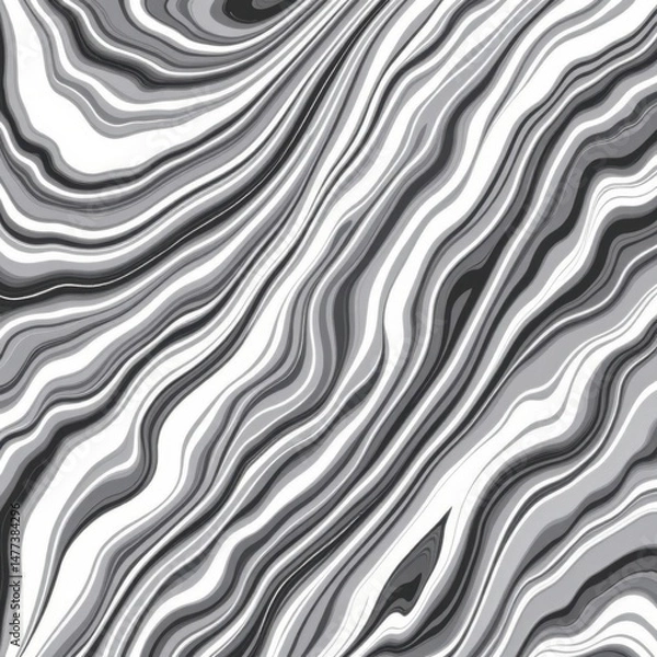 Fototapeta Abstract black and white flowing lines pattern with intricate detailed waves and contours resembling marble or agate stone surface for modern design and artistic decoration