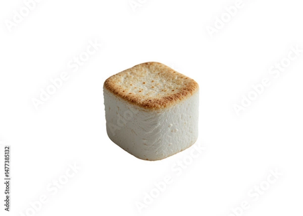 Fototapeta Single square toasted marshmallow isolated on transparent background, sweet treat, dessert, snack.