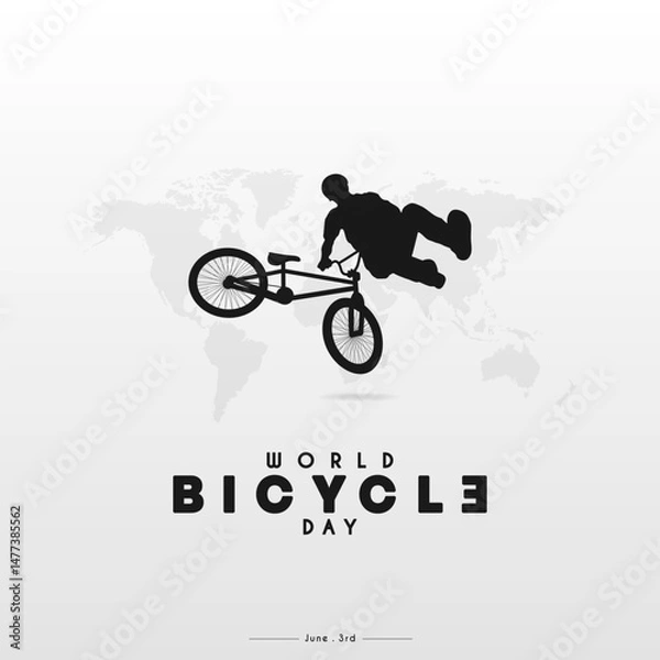 Obraz World Bicycle Day Poster with black bike silhouette vector. Bike silhouette isolated on a white background