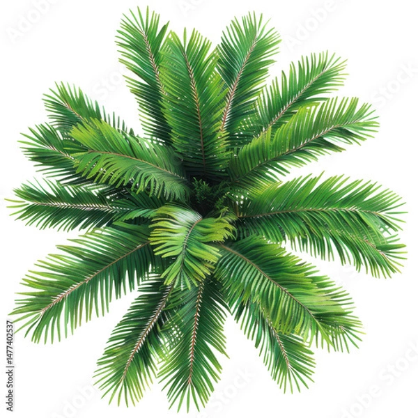 Fototapeta Realistic palm tree frond segment with wide-spread leaves, Isolated Transparent Background