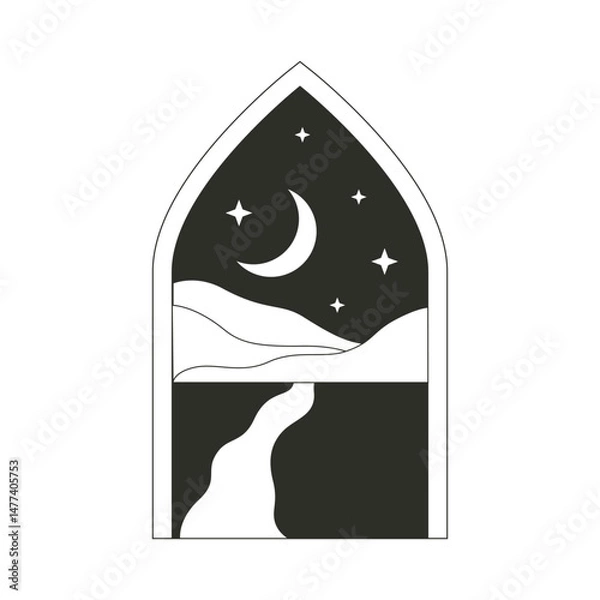 Fototapeta Minimal surreal doors arch. Modern abstract geometric frames, simple contemporary boho portal landscape elements. Vector esoteric illustration