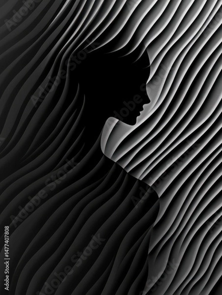 Fototapeta A woman depicted in the image using 3D contour lines in black and white style.