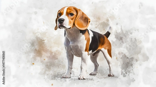 Obraz Watercolor Illustration of cute Beagle dog on White Background.