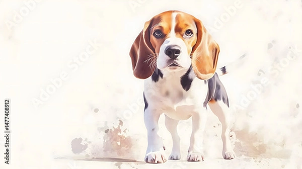 Obraz Watercolor Illustration of cute Beagle dog on White Background.