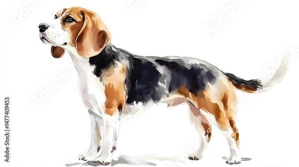 Obraz Watercolor Illustration of cute Beagle dog on White Background.