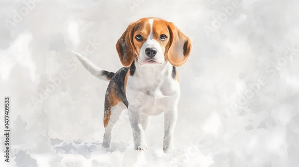 Obraz Watercolor Illustration of cute Beagle dog on White Background.