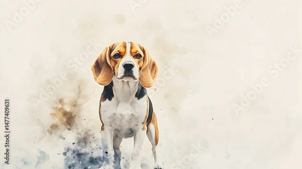 Obraz Watercolor Illustration of cute Beagle dog on White Background.
