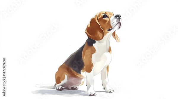 Obraz Watercolor Illustration of cute Beagle dog on White Background.