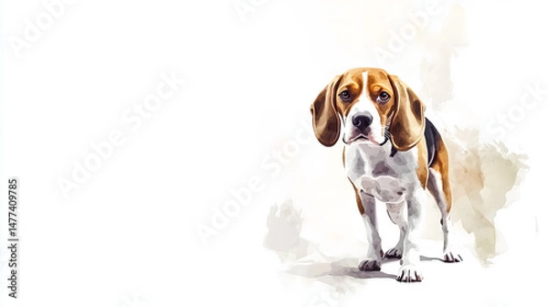 Obraz Watercolor Illustration of cute Beagle dog on White Background.