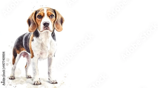 Obraz Watercolor Illustration of cute Beagle dog on White Background.