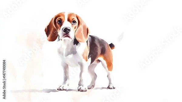 Obraz Watercolor Illustration of cute Beagle dog on White Background.