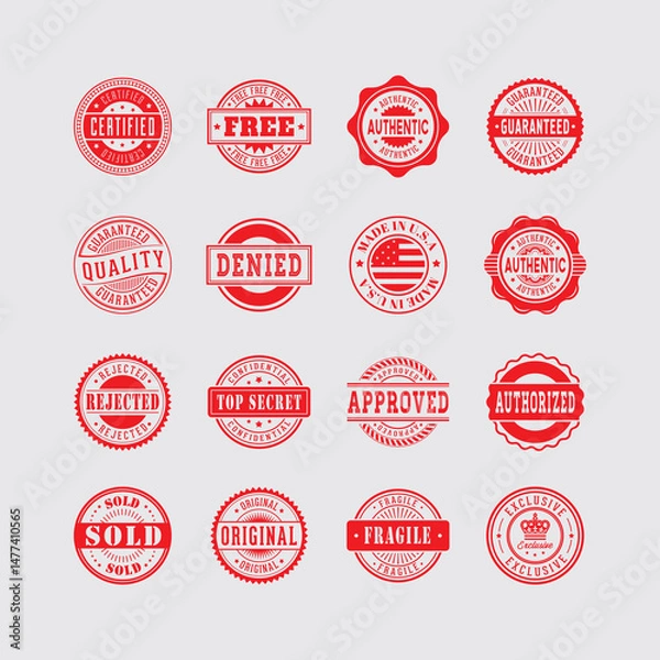Fototapeta Set of Various Red Stamps with Texts Featuring Quality and Marks