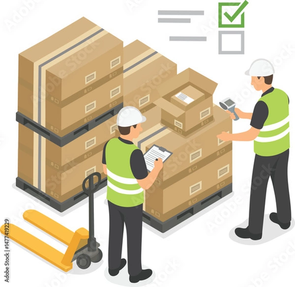 Fototapeta Warehouse Workers Checking Inventory and Boxes for Delivery Logistics
