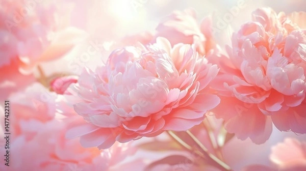 Fototapeta A close-up of soft pink peonies with a dreamy, blurred background.