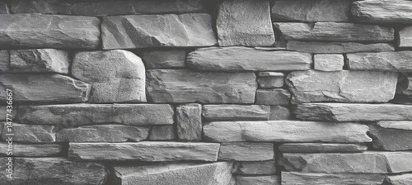 Fototapeta Textured Grey Stone Wall with Uniquely Shaped Natural Stones for Architecture and Design