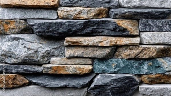 Fototapeta Textured Stone Wall with Various Shades of Gray, Brown, and Blue for Modern Decor Projects