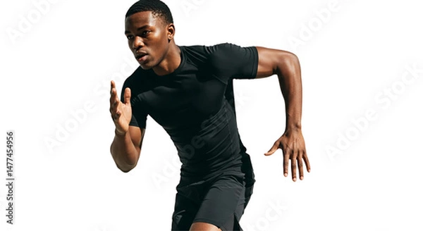 Obraz Focused athletic man running forward in sportswear on transparent background

