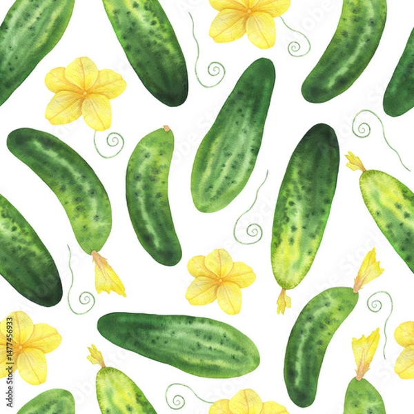 Fototapeta Pattern of cucumbers and flowers