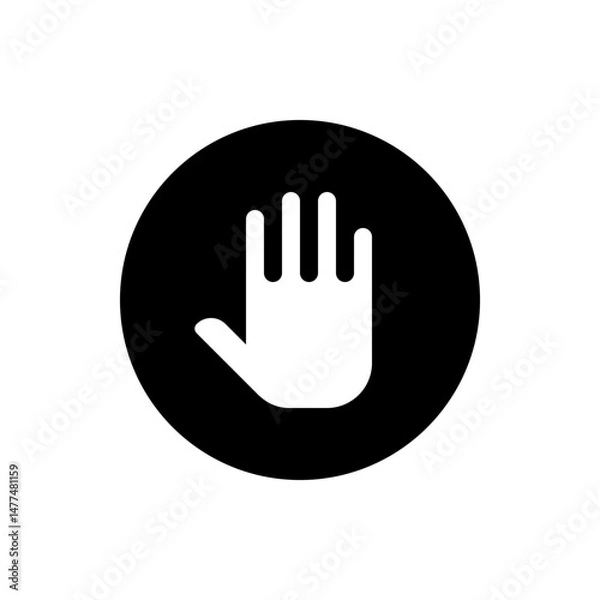 Fototapeta White hand with fingers extended inside a black circle providing a gesture of stopping or giving a high five