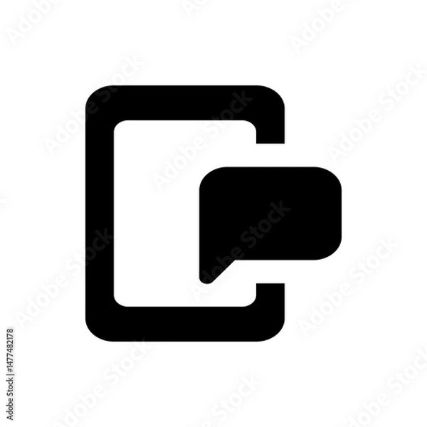 Fototapeta Black outline of a smartphone with a message bubble indicating a new notification on the screen view