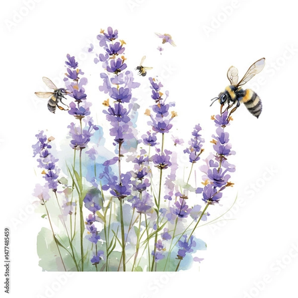Obraz Lavender flowers attract bees during sunny afternoon in a serene garden setting