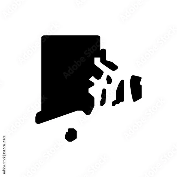 Obraz Black silhouette of rhode island state outline with irregular coastline and small island shape below it